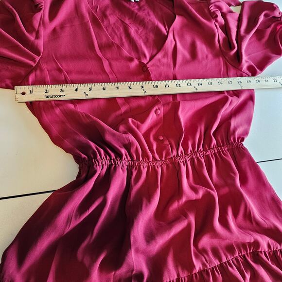 Nanette Lepore Tie Neck Tiered Shirt Dress Cranberry size 10 NWT - Picture 3 of 8